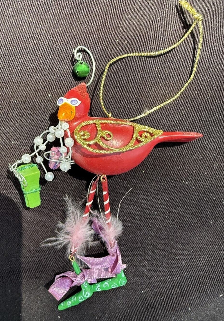 Vintage Katherines Collection Dangle Leg Red Bird Christmas Ornament Rare! -K2
